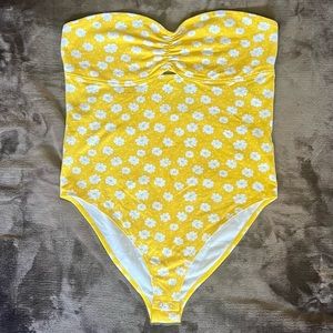 Yellow and White Flower Cotton Strapless Peak-a-boo High-cut Bodysuit